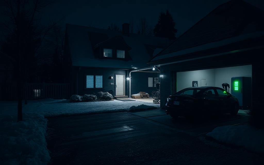 Eramaja õhtul, elektriauto laeb kodusel laadimispunktil